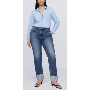 NWT Gap High Rise Cuffed '90s Slim Straight Jeans Blue Denim Plus Size 33 16